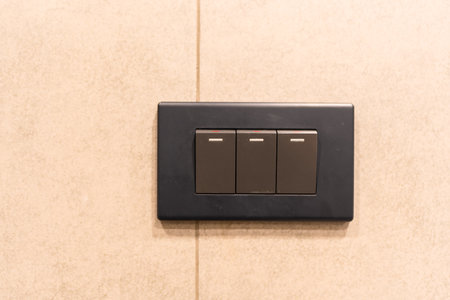 Socket black switch on off light in Thailand service at hotel roomの写真素材