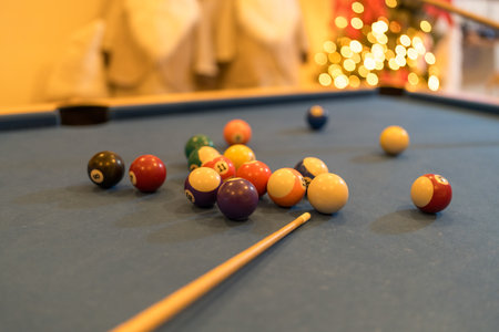 Billiards game on a pool table, playing poolの写真素材