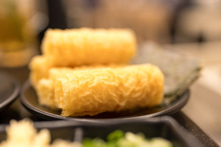 Fried soybean rolls for hotpot. Selective focusの写真素材