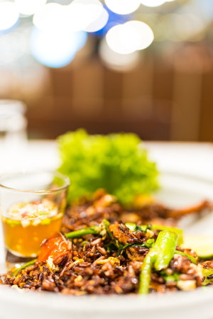 Thai fried organic red brown fried. (Fried rice unpolished rice). Close upの写真素材