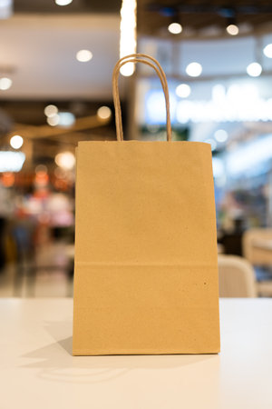 Brown paper shopping bag. Eco friendly brown paperの写真素材