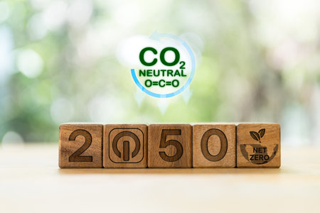 Carbon neutral sustainable development concept. Green industry. Net zero greenhouse gas emissions...