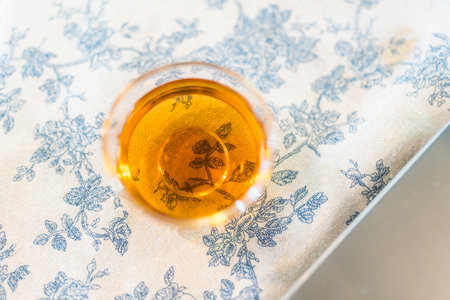 Warm herbal tea in glass cups. Top view