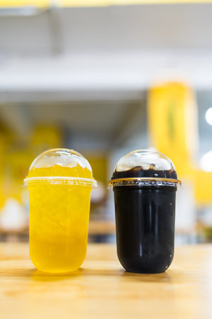 A glass of iced and ice teaの写真素材