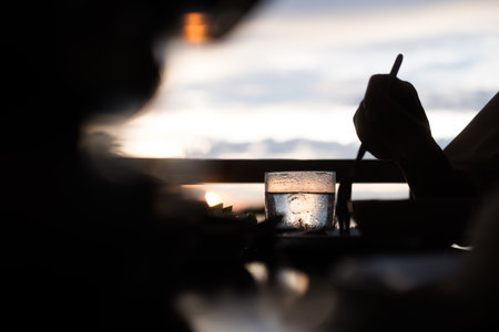 Close up and selective focus of drink on tableの写真素材