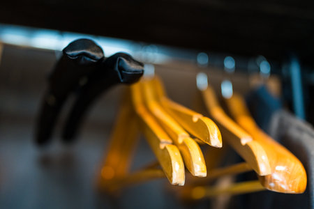 Empty of wooden clothes hangers in a close