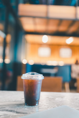 Ice Americano on table at cafe, a cold refreshingの写真素材