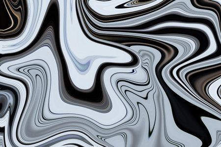 Abstract background, fluid paint art, wavy wallpaper, marbling texture, black and white lines, artistic fashion backdrop, Pattern Abstract Wave Texture.の写真素材