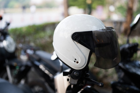White motorcycle helmet. Close up