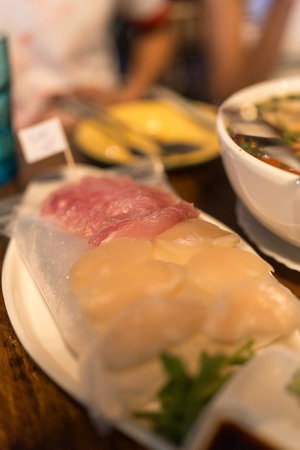 Thai tasty sashimi. Fresh and clean fish arranged on a dish