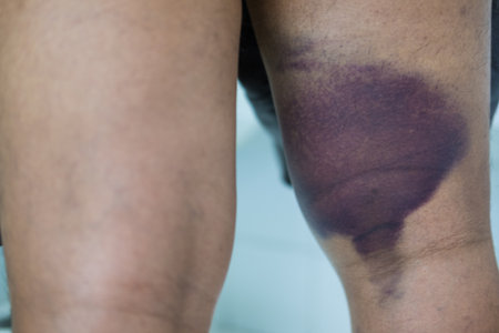 Bruise on the upper back leg of a man. Close upの写真素材