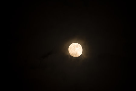 Large moon on night sky with copy spaceの写真素材
