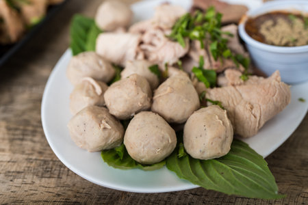 Steaming Thai meatballs. Thai appetizerの写真素材