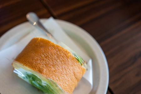 A beautifully cake roll. Close upの写真素材