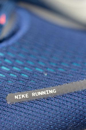 Bangkok, Thailand - December 28, 2025 : Nike Vomero 18 Blue Void Metallic Silver, cushioned ride has lightweight ZoomX foam stacked on top of responsive ReactX foam in the midsole, a redesigned traのeditorial素材