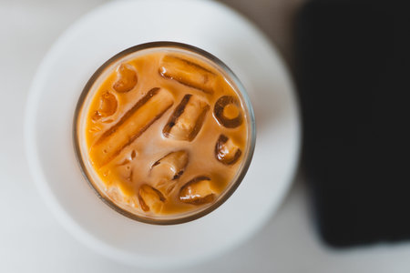Thai tea famous beverage drink traditional. Top view