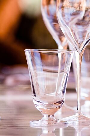 Wine glasses in a luxury restaurantの写真素材