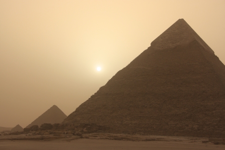 Pyramid of Khafre at sand storm, Cairo, Egyptの写真素材
