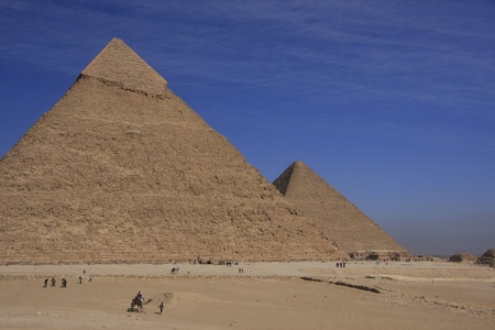 Pyramids of Khafre and Khufu with blue sky and clouds, Cairo, Egypt