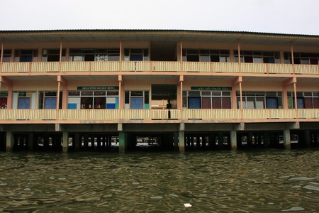 School on stilts, Kampong Ayer, Bandar Seri Begawan, Brunei, Southeast Asiaのeditorial素材