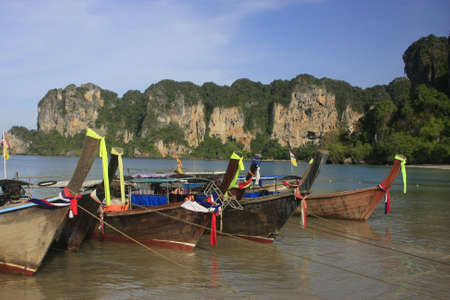 Longtail boats at Railay beach, Krabi, Thailandのeditorial素材
