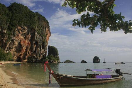 Longtail boat at Railay beach, Krabi, Thailandのeditorial素材