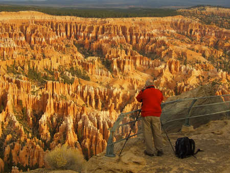 Amphitheater, view from Inspiration point at sunrise, Bryce Canyon National Park, Utah, USAの写真素材