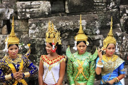 Apsara dancers performing at Bayon temple, Angkor area, Siem Reap, Cambodiaのeditorial素材
