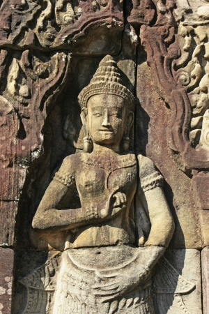 Bas-relief of Devata, Banteay Kdei temple, Angkor area, Siem Reap, Cambodiaの写真素材