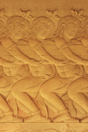 Wall bas-relief, Angkor Wat temple, Siem Reap, Cambodiaの写真素材
