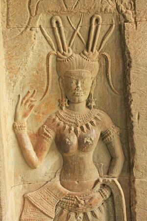 Wall bas-relief of Devata, Angkor Wat temple, Siem Reap, Cambodia