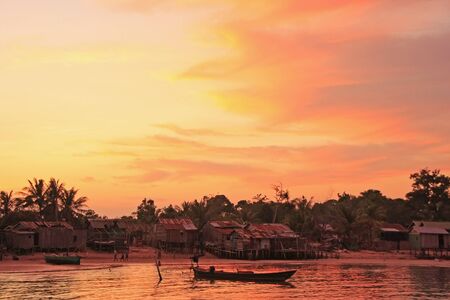Sunset over local village, Koh Rong Samlon island, Cambodia, Southeast Asiaのeditorial素材