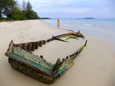 Old boat buried in sand, Sihanoukville, Cambodia, Southeast Asiaのeditorial素材