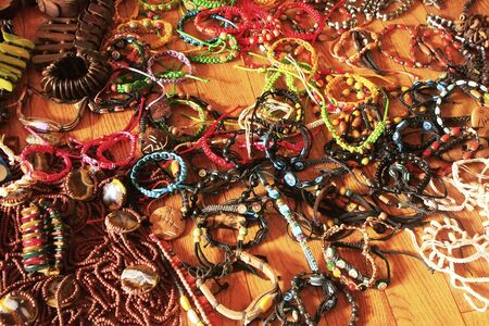 Colorful bracelets at display in small village souvenir shop, Samana peninsula, Dominican Republic