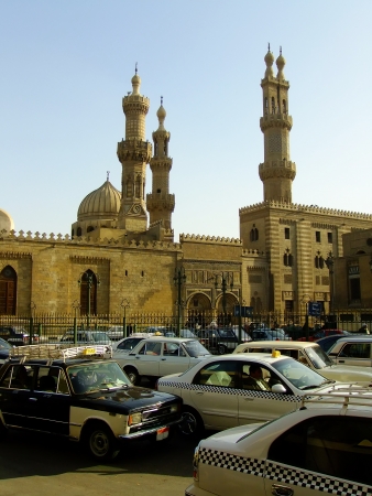 Street of Islamic district with traffic, Cairo, Egyptのeditorial素材