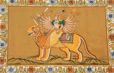 Colorful painting on a wall of Mehrangarh Fort, Jodhpur, Rajasthan, India