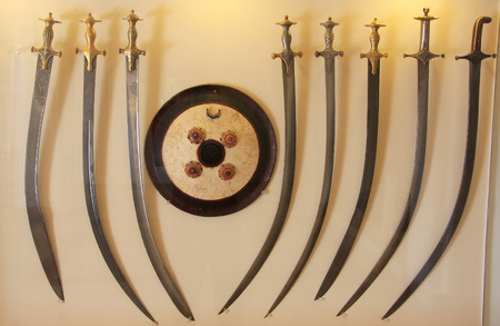 Display of traditional swords, Mehrangarh Fort museum, Jodhpur, Rajasthan, India