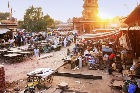 Busy street at Sadar Market at sunset, Jodhpur, Rajasthan, Indiaのeditorial素材