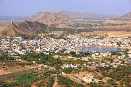 Aerial view of Pushkar city, Rajasthan, Indiaの写真素材