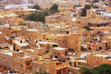 View of the town from Jaisalmer Fort, Rajasthan, Indiaの写真素材