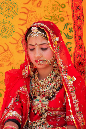 Girl in traditional dress taking part in Desert Festival, Jaisalmer, Rajasthan, India