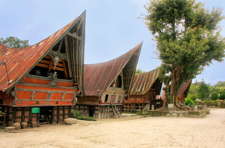 Traditional Batak houses on Samosir island, Sumatra, Indonesia, Southeast Asia