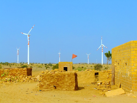 Small village with traditional houses in Thar desert, Rajasthan, Indiaのeditorial素材