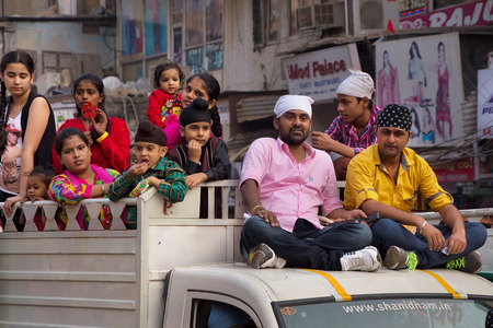 People taking part in car procession during Guru Nanak Gurpurab celebration in New Delhi, Indiaのeditorial素材