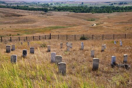 7th Cavalry marker stones at Little Bighorn Battlefield National Monument, Montana, USA. It preserves the site of the June 25 and 26, 1876, Battle of the Little Bighorn.のeditorial素材