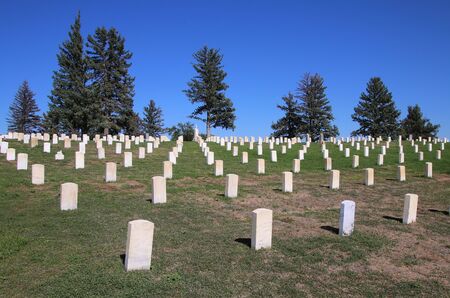 Custer National Cemetery at Little Bighorn Battlefield National Monument, Montana, USA. It preserves the site of the June 25 and 26, 1876, Battle of the Little Bighorn.のeditorial素材