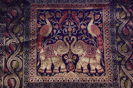 Closeup of carpet at a souvenir shop in Jaisalmer fort, Rajasthan, Indiaの写真素材