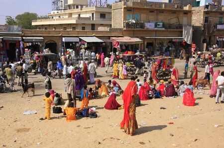 Local people shopping at market plaza in Jaisalmer, Rajasthan, Indiaのeditorial素材