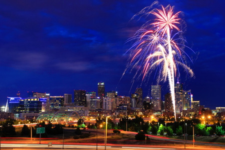 Fireworks on the 4th of July in Denver, Colorado. Denver is the most populous city in Colorado.のeditorial素材