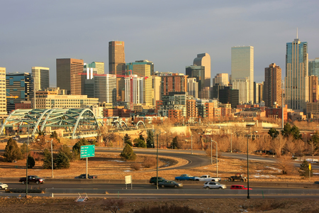 Skyline of Denver in Colorado, USA.  Denver is the most populous city in Colorado.のeditorial素材